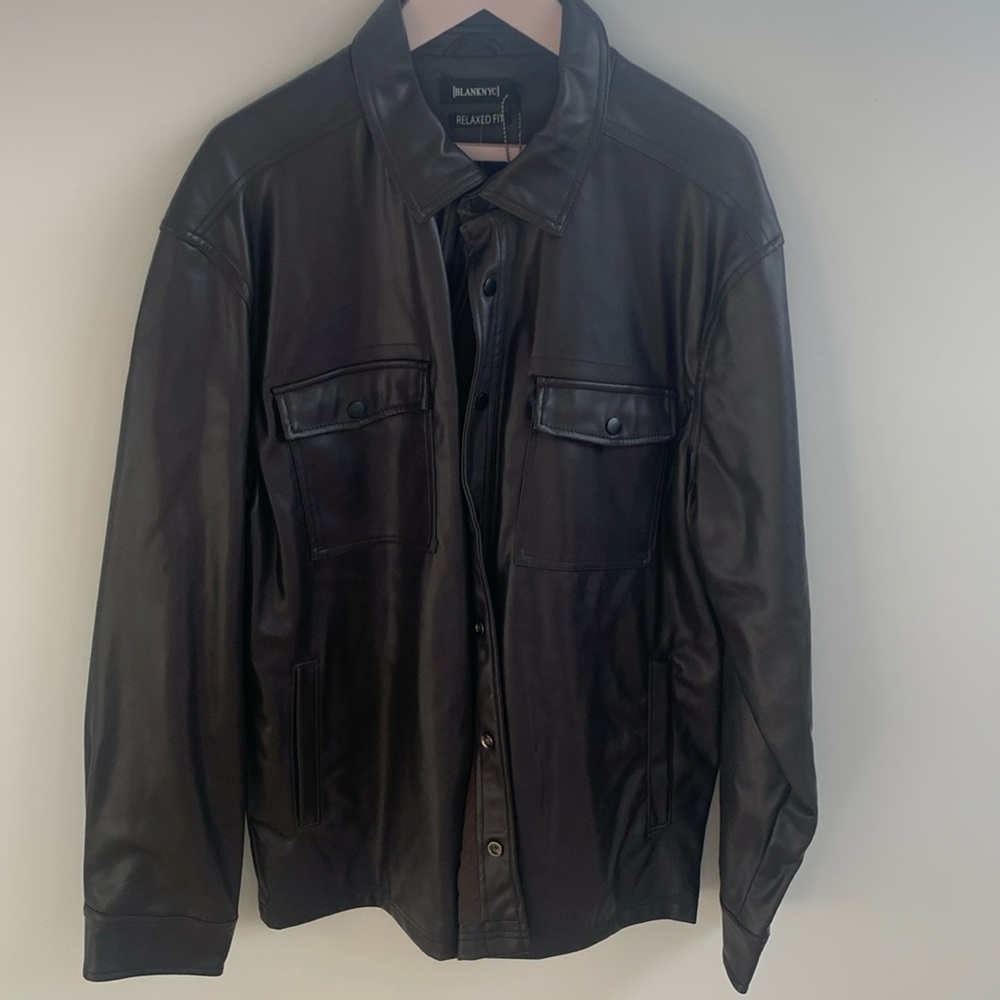 Men’s BlankNYC leather jacket shirt top size xl brand new with tags color brown